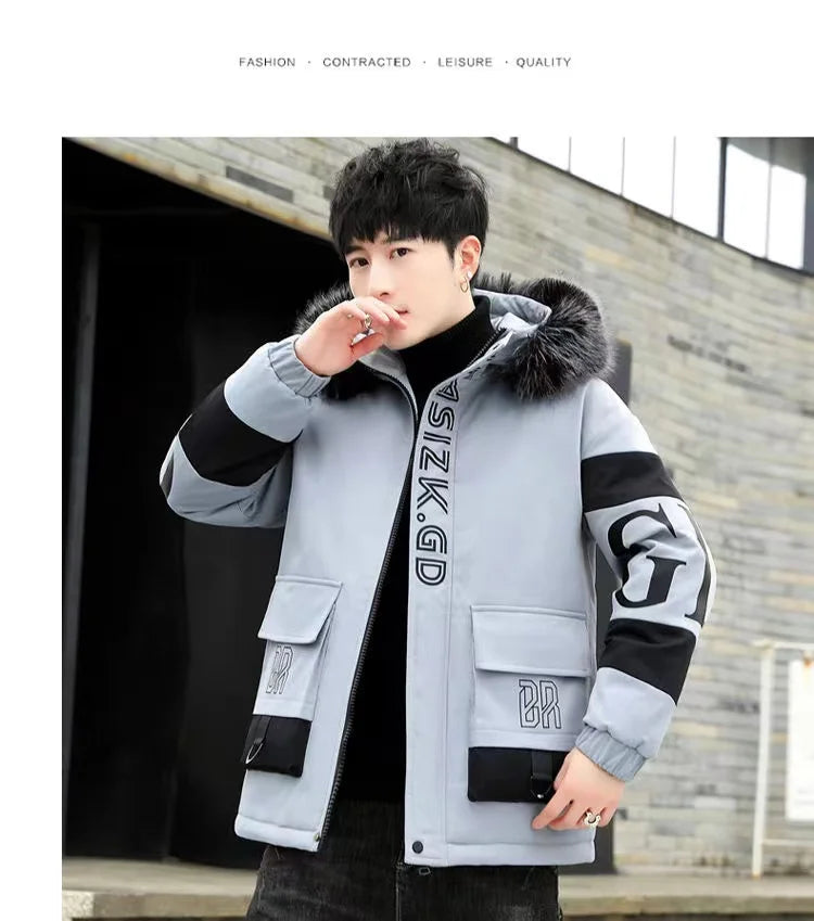 Winter cotton jacket men's thick warm men's cotton jacket loose winter jacket youth down cotton jacket fashionable cotton jacket