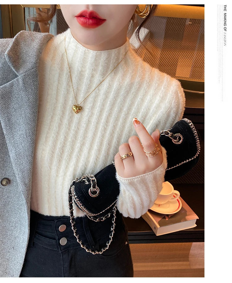 2025 Knitted Pullover Thick Warm Turtleneck Sweater Women Tops Lined Sweater Autumn Winter Streetwear Jersey Knitwear Jumper