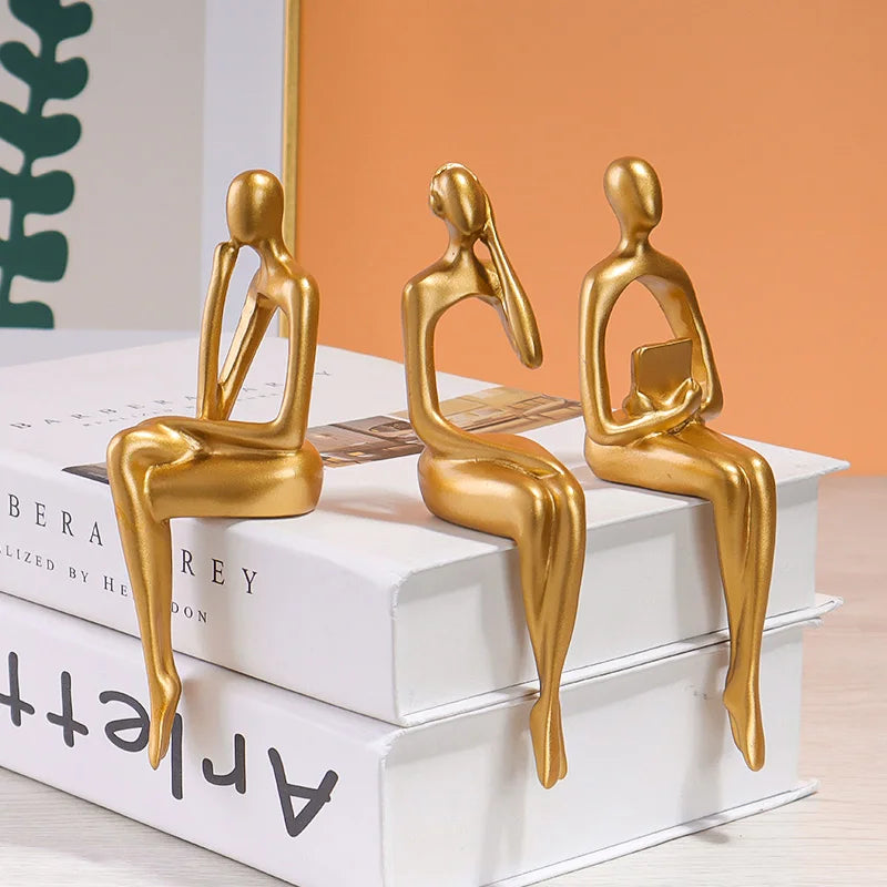 Three-piece Set of Art Figurines for Desktop Decoration, Suitable for Study Desk or Bookshelf Decoration