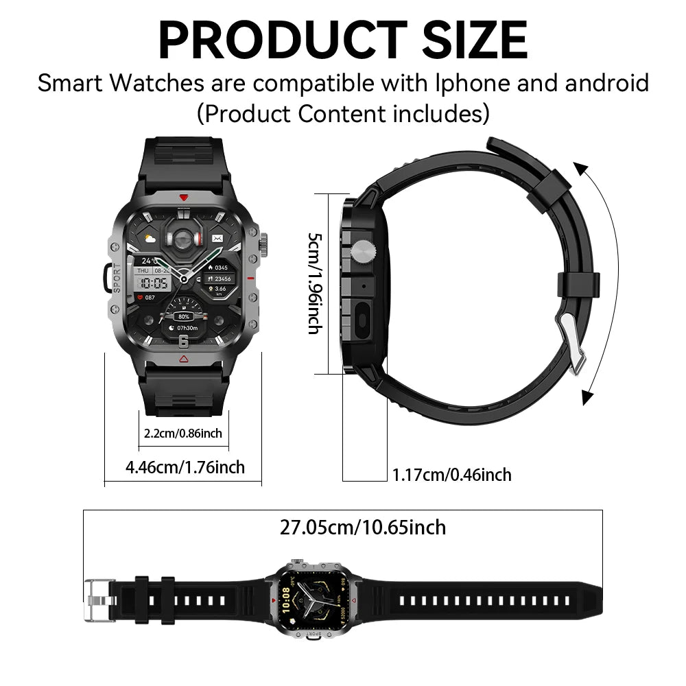 KESHUYOU Outdoor Sports Smart Watch 2.01 inch HD Screen LED Flashlight Bluetooth Talking Smart Watch for Men Women Holiday Gifts