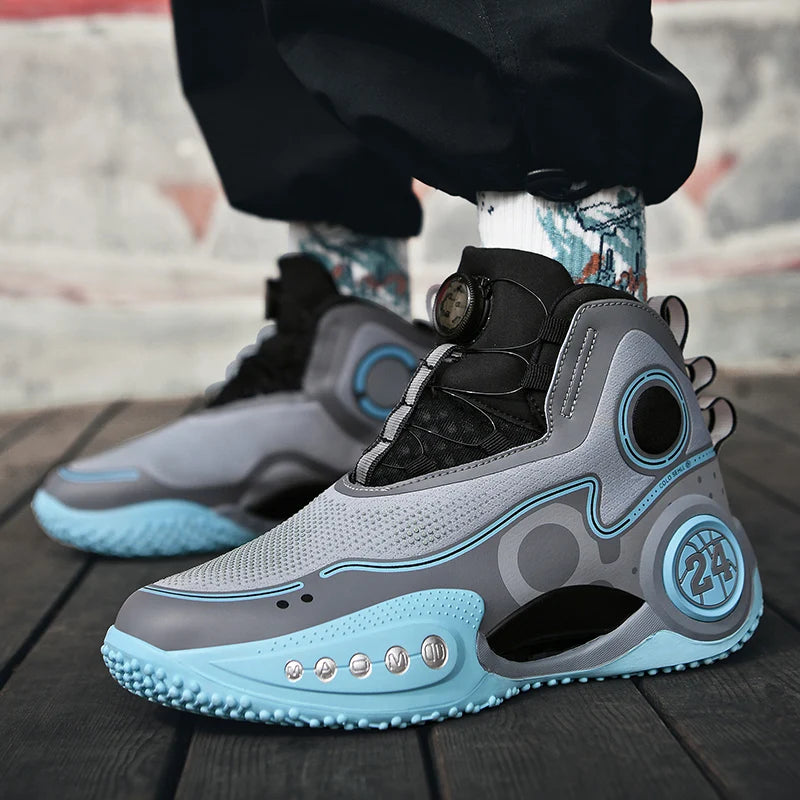 High-top Men Basketball Shoes Kids Rotating Button Basket Boots Brand Design Sneakers Men Outdoor Basketball Training Shoes Male