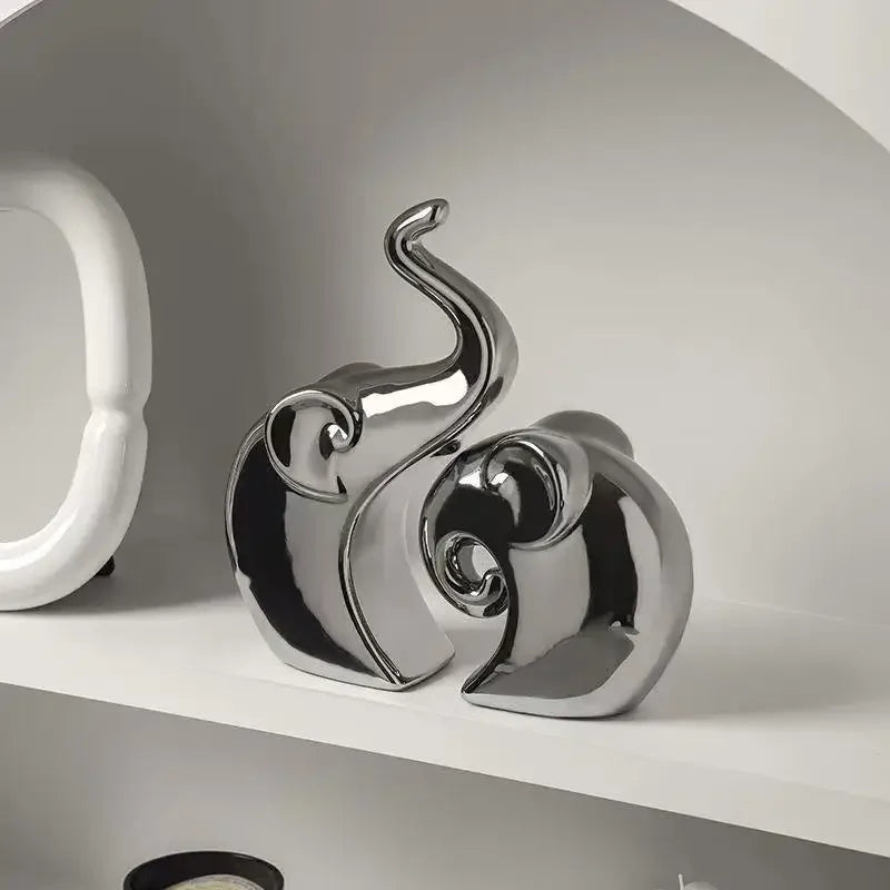 Ceramic Electroplating Ornaments Nordic Ins Cabinet Decorations Home Porcelain Deer/Swan Family Apple Shape Figurines