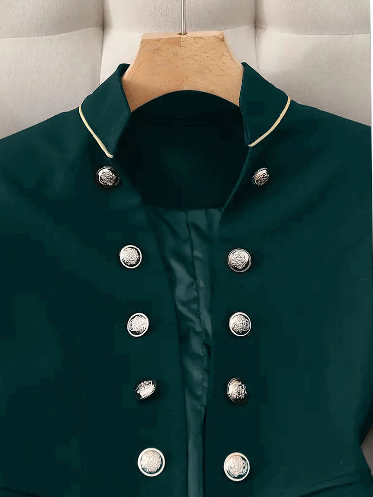 Women's Jacket Stand Collar Double Breasted Slim Retro British Preppy Casual Autumn Short Coat Vintage Office Lady Outerwear