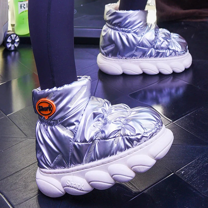 2025 Women's Winter Warm Shoes Plush Lining Indoor Slippers Couples Platform Heel High Top Snow Boots Female Male Home Slipper