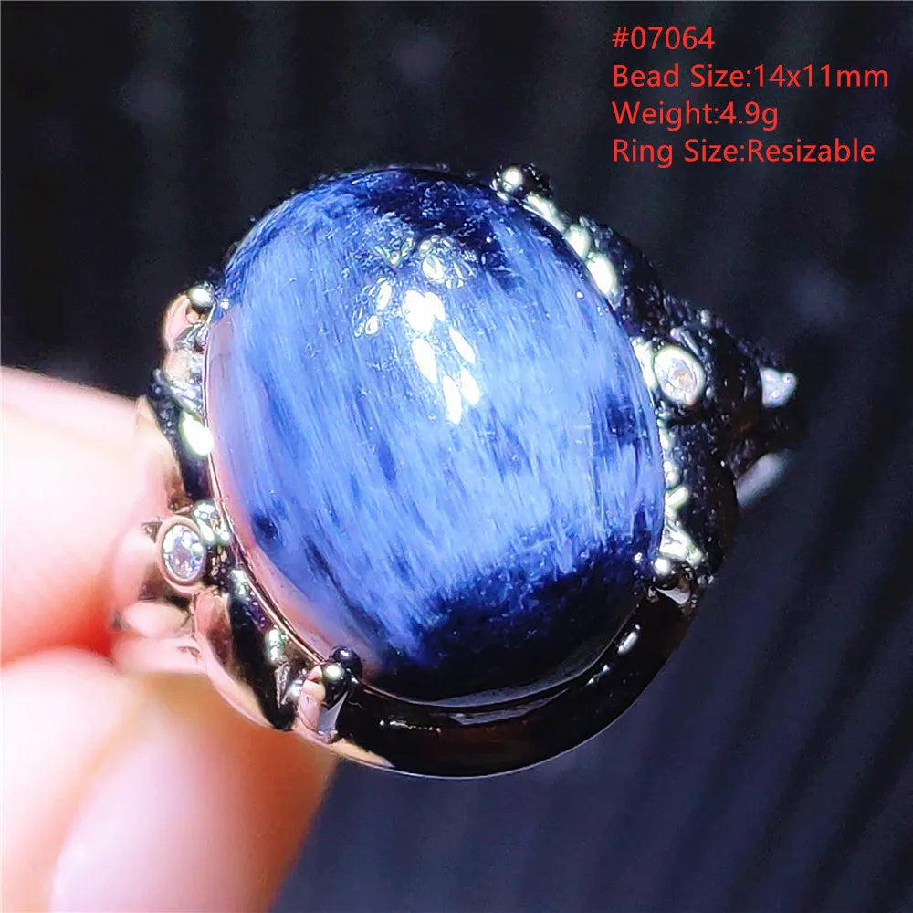 Natural Blue Pietersite Beads Adjustable Ring Woman Men Namibia Pietersite Ring Chatoyant Beads Fashion Silver Jewelry AAAAAA