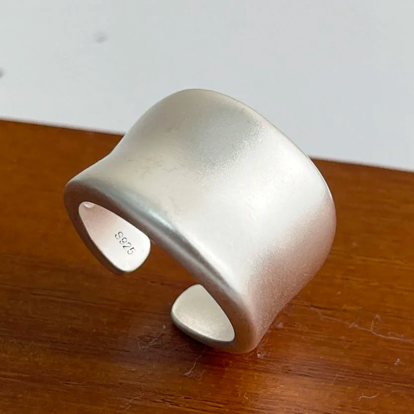 925 Sterling Silver Rings For Women Geometric Fine Jewelry Finger Adjustable Wide Sparkling Ring For Party Birthday Gift