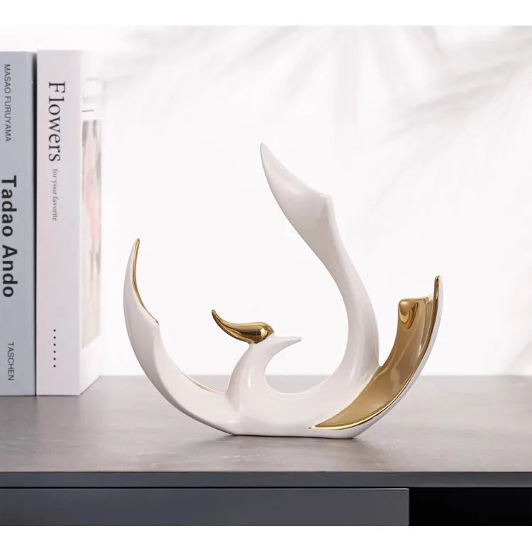 2-piece set of European high-end ceramic art phoenix ornaments, light luxury creative home, living room, TV, wine cabinet, decor