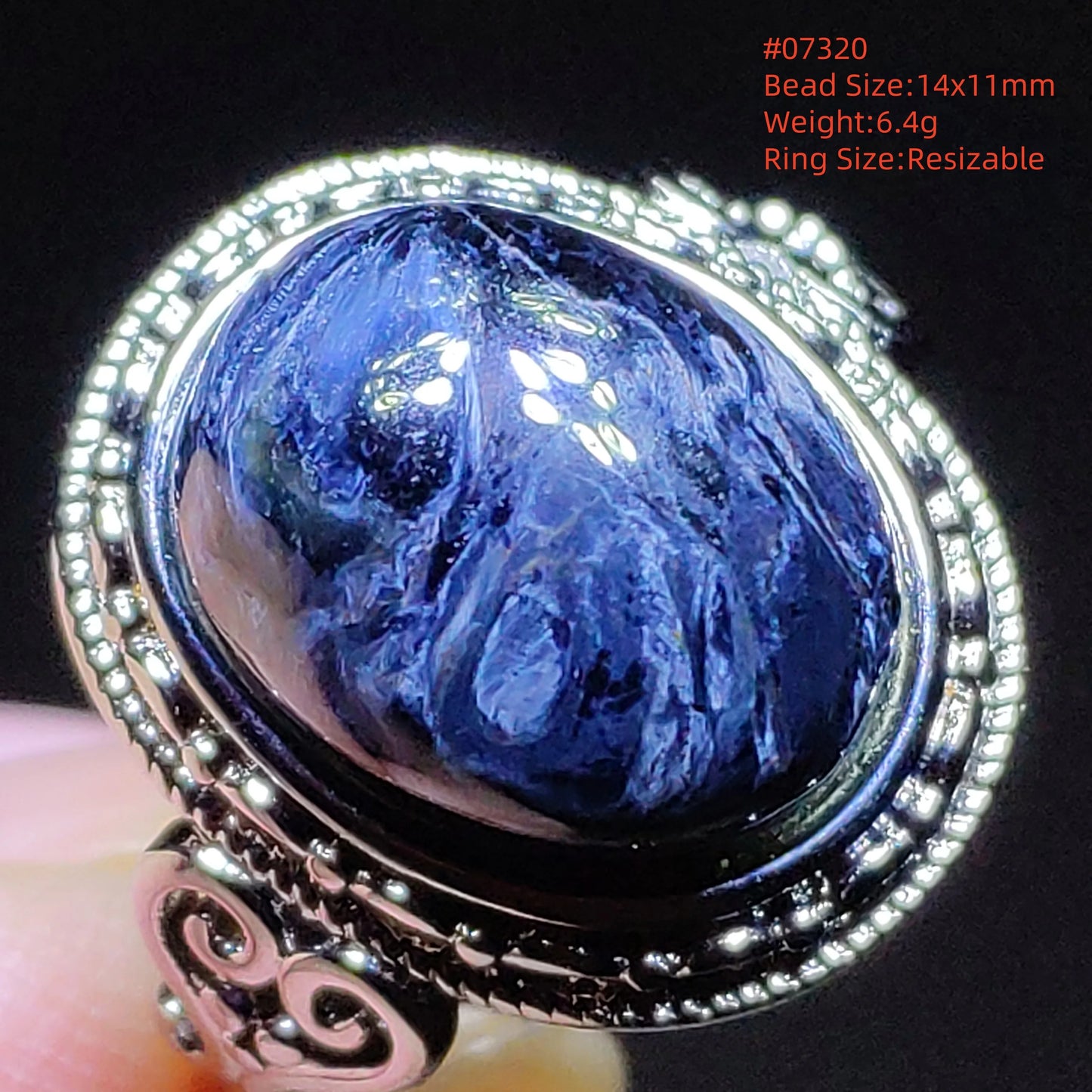 Natural Blue Pietersite Beads Adjustable Ring Woman Men Namibia Pietersite Ring Chatoyant Beads Fashion Silver Jewelry AAAAAA