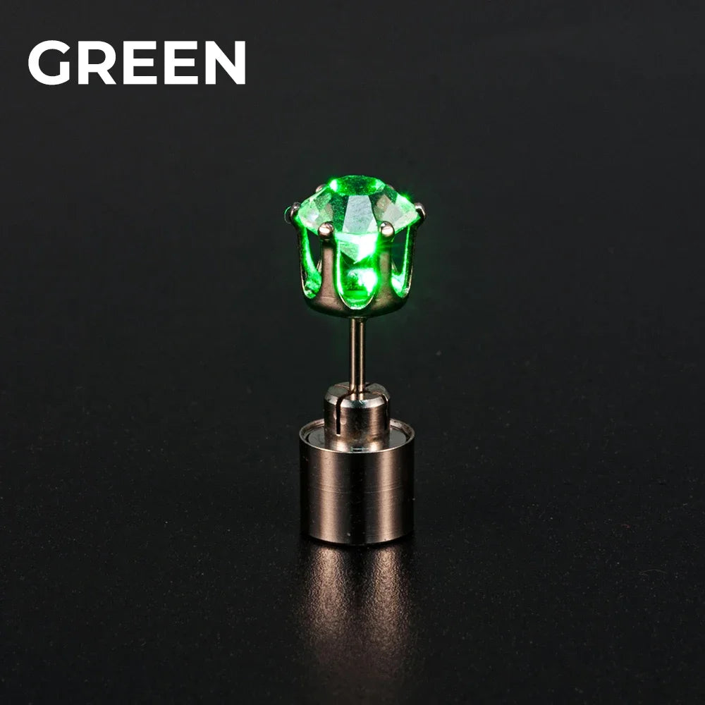 2PCS Colorful LED Luminous Studs Square Zircon Earrings Men Women Bar Rave Wedding Party Ear Stud Jewelry Glowing Earring