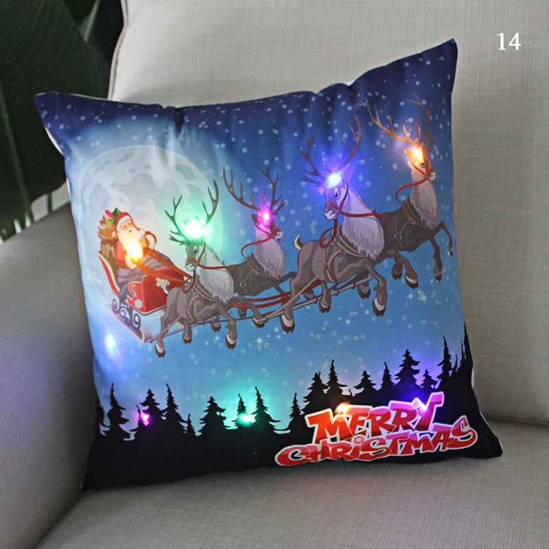 LED Christmas Cushion Cover Merry Santa Claus Light Pillow   Lighting Pillowcase Home Decoration New Year  Decor