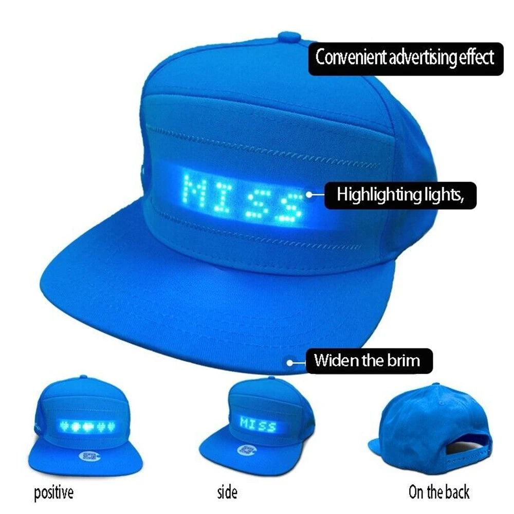 USB Rechargeable Bluetooth APP Programmable LED Scrolling Message Display Board Hip Hop Street Snapback Hat Unisex Baseball Cap