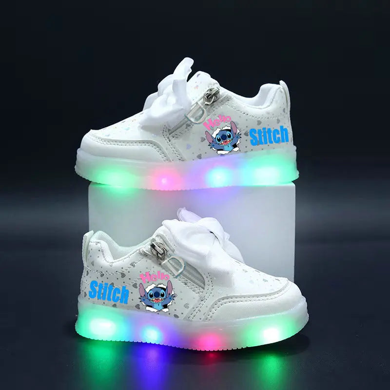 Stitch Children's Luminous Shoes LED sneakers for boys and girls Casual sports Kids Pink white toddler walking shoes Cartoon