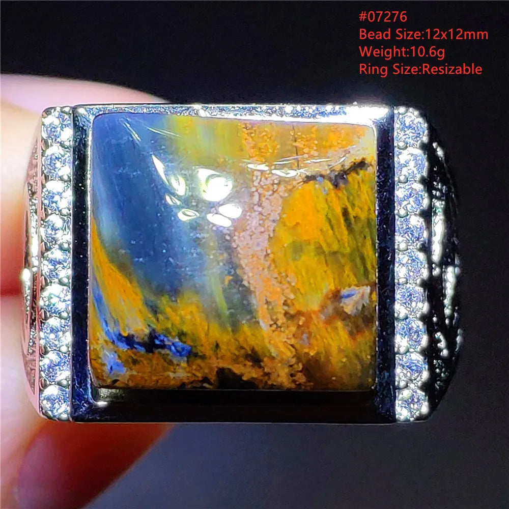 Natural Blue Pietersite Beads Adjustable Ring Woman Men Namibia Pietersite Ring Chatoyant Beads Fashion Silver Jewelry AAAAAA