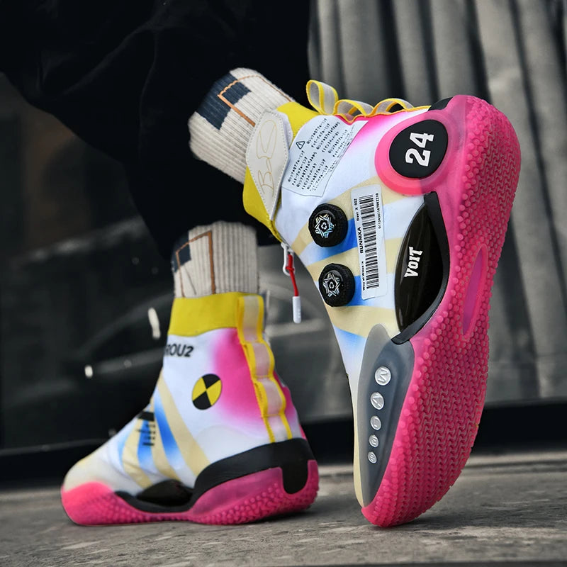 New basketball shoes male high top students wear-resistant outdoor concrete actual combat flying woven breathable combat boots