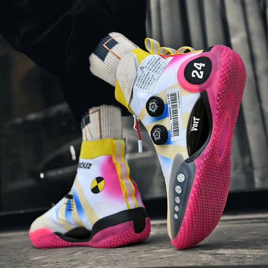 New basketball shoes male high top students wear-resistant outdoor concrete actual combat flying woven breathable combat boots