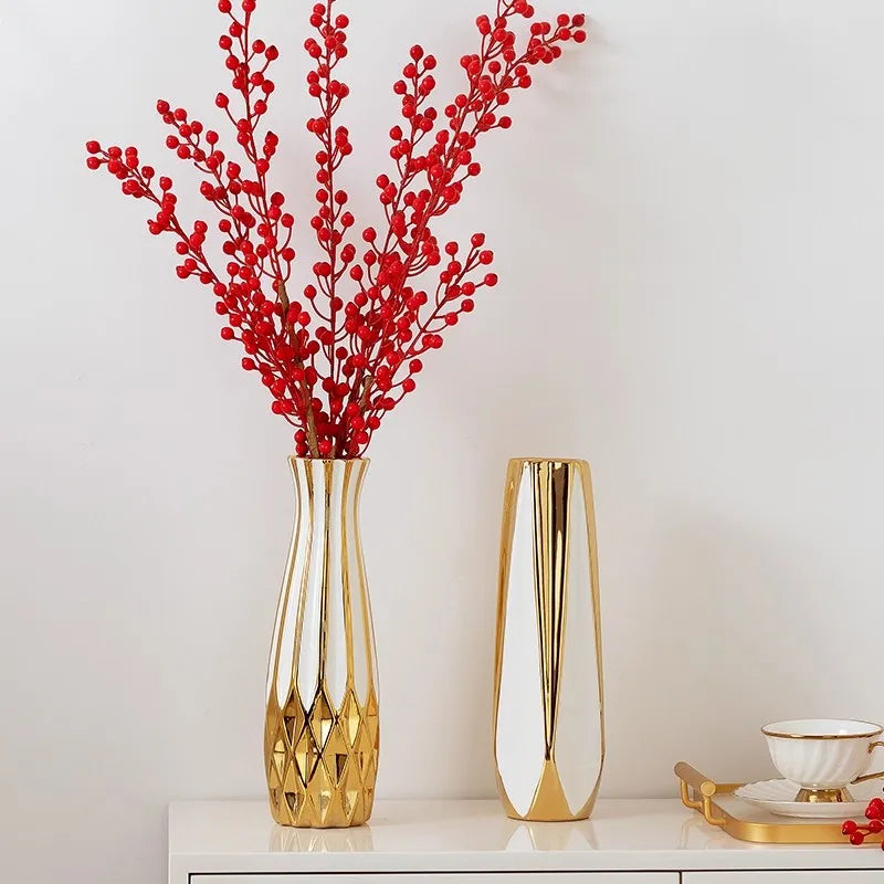 30cm Water Gold Luxury Ceramic Vase for Home Living Room Luxury Decoration Study Entrance