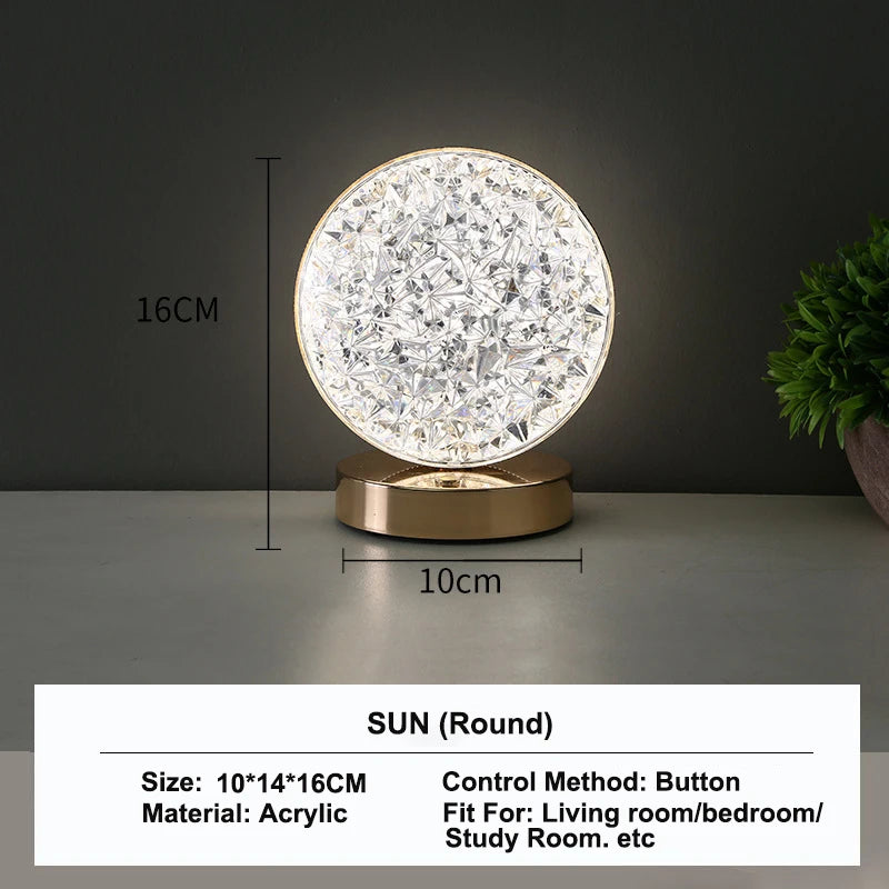 3D Crystal Touch Control LED Night Light for Kids Bedroom - USB Rechargeable Color Changing Square Star Moon Shapes Lamp