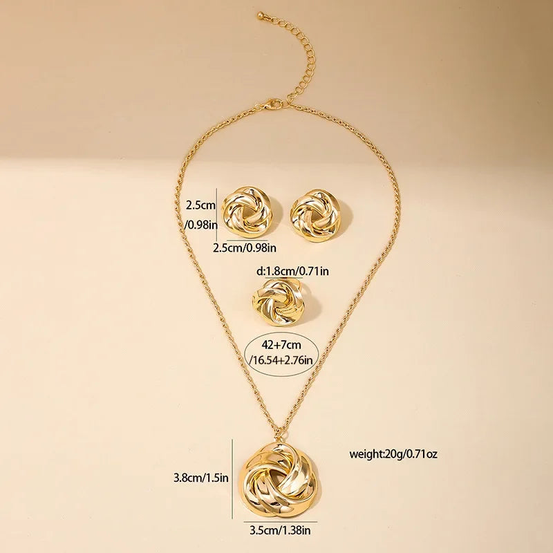 Fashion Jewelry Sets For Women Exaggerated CCB Smooth Twist Necklace Ring Earrings Gift Holiday OL DS003