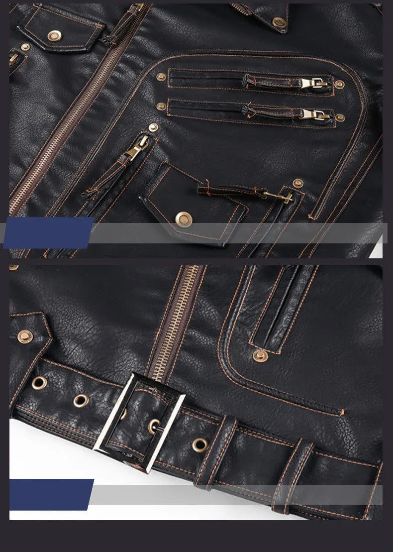Winter PU Leather Jacket Men Fashion Motorcycle Faux Leather Jacket Male Autumn Cool Zipper Pockets Outwear Coats Clothing