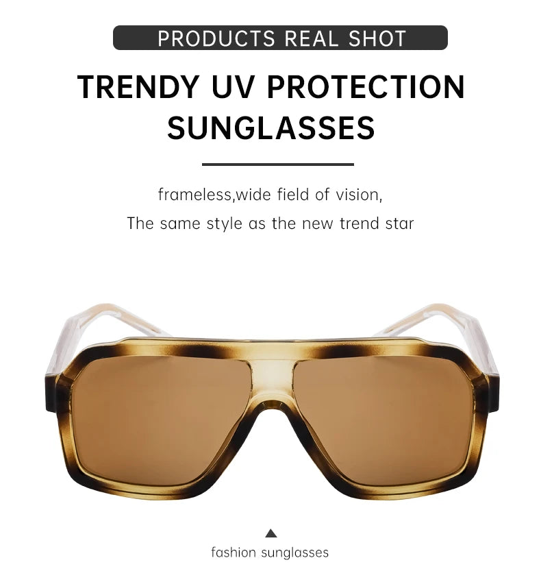 Classic Oversized Square Sunglasses Men 2024 Luxury Brand Trendy Metal Big Frame Goggles Eyewear Stylish Sun Glasses For Ladies