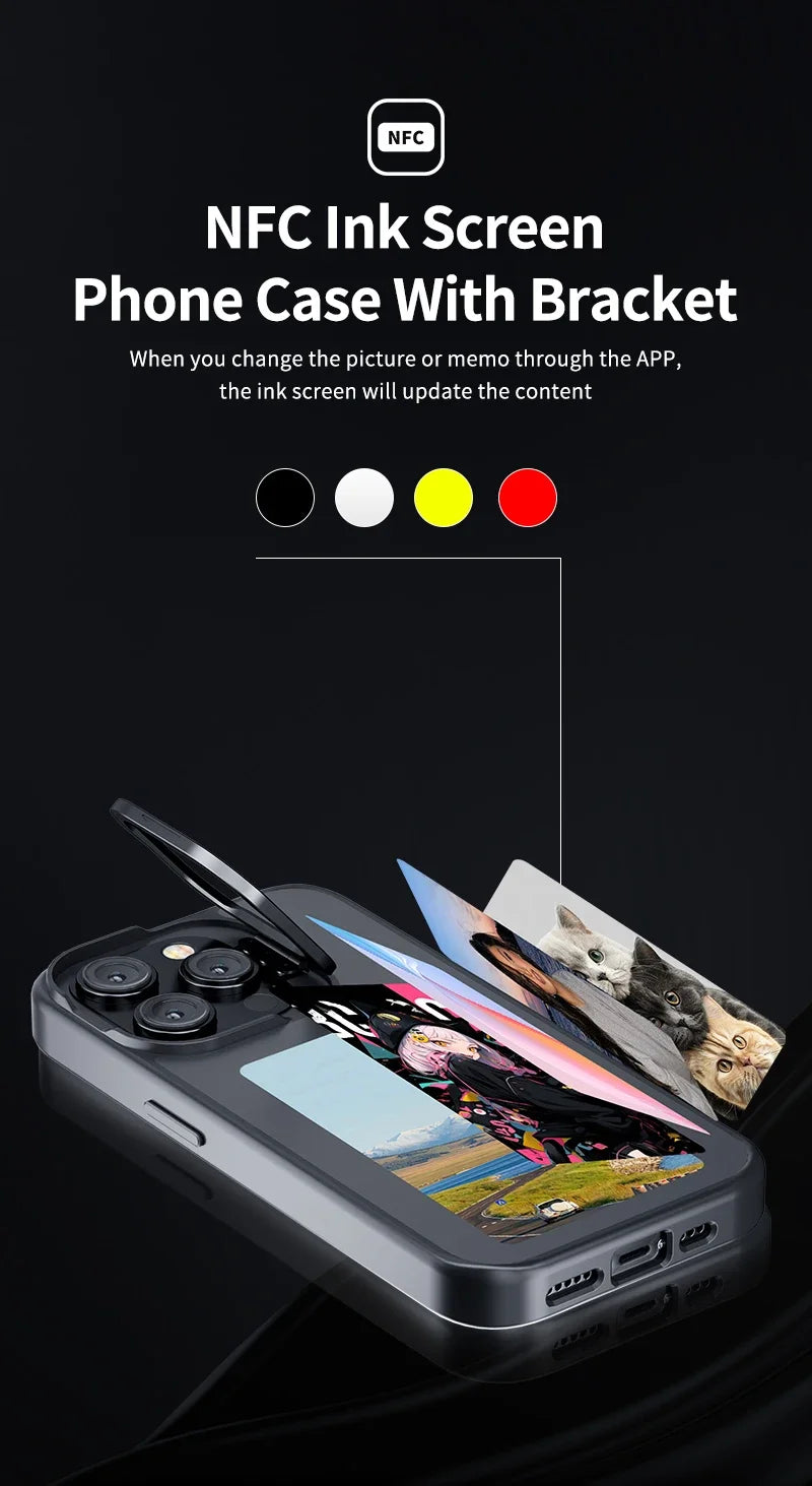 NFC Smart E-ink Screen Phone Case For IPhone 16 15 14 13 12 11 Pro Max DIY Batteryless NFC Phone Case