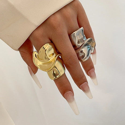 Ingemark Exaggerated Large Irregular Metal Rings for Women Vintage Geometric Gold Color Finger Ring Daily Couple Wed Accessories