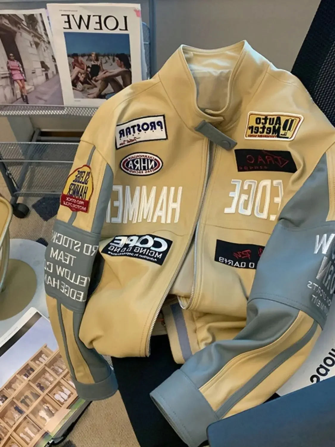 Motorcycle pu leather jacket coat baseball jacket pink american style women autumn and winter fried street high level clothes