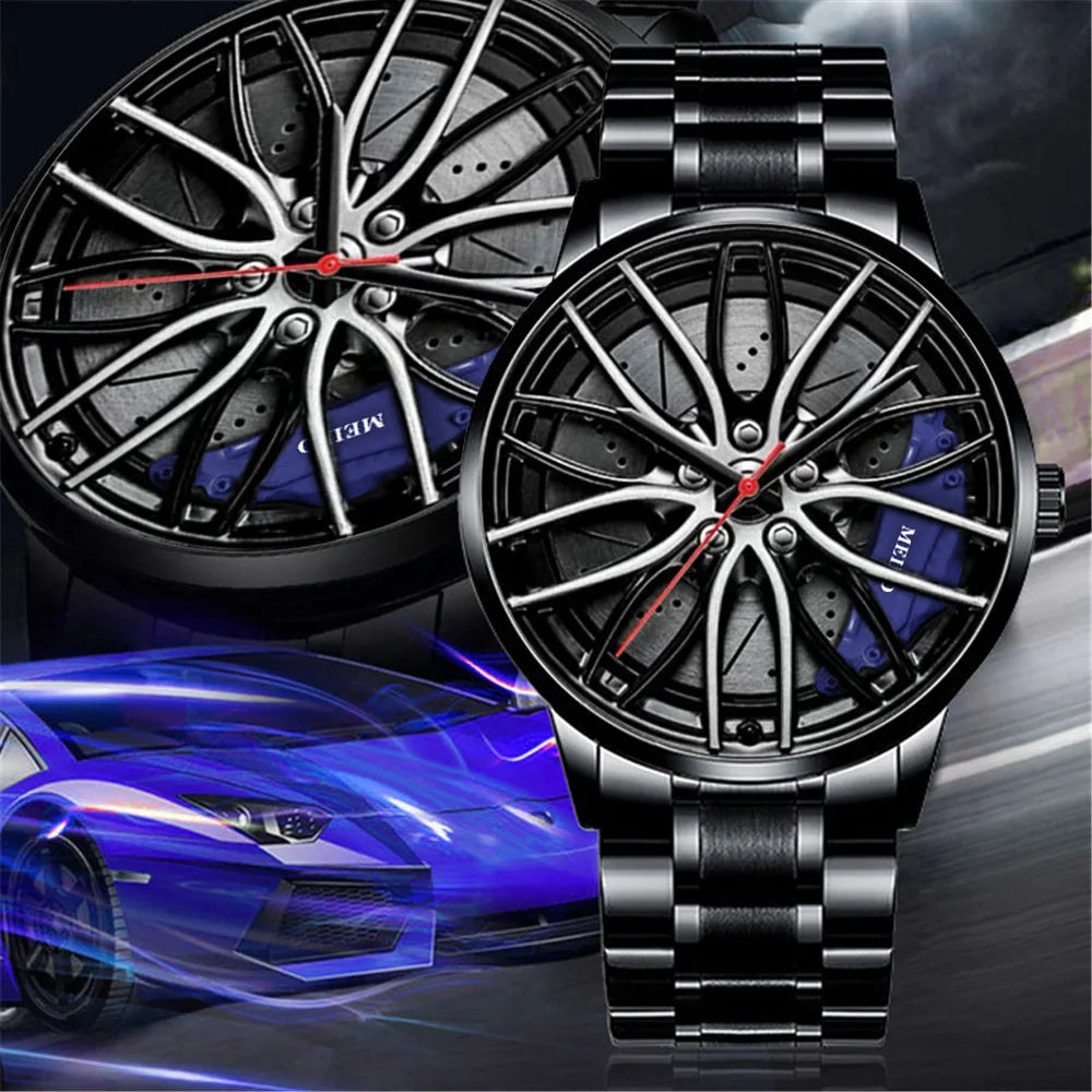 New Fashion Man Luxury Watches For Men Car Wheel Hub Stainless Steel Quartz Watch Mens Military Sport Leather Watch Reloj Hombre