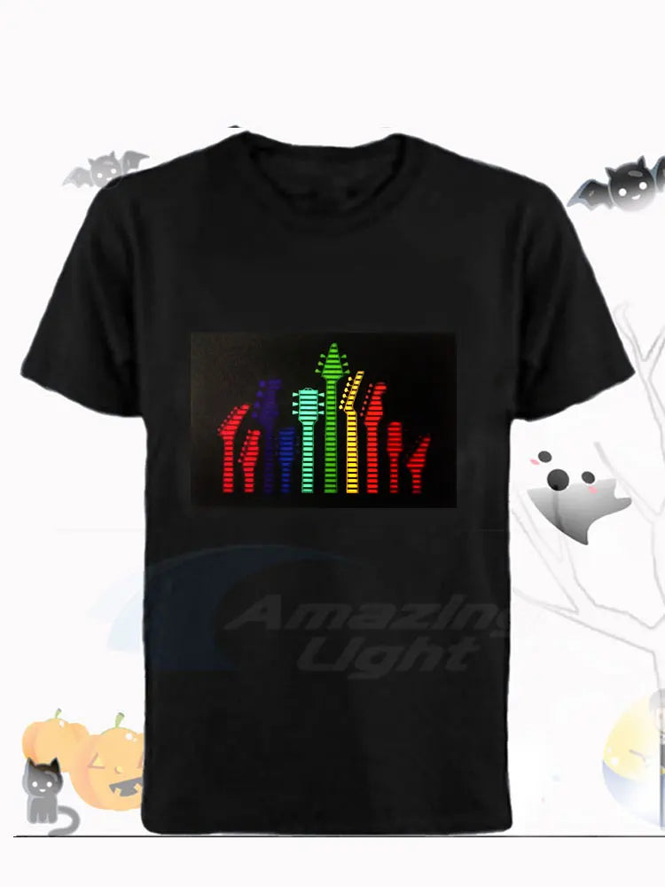 Popular Sound Active Equalizer El T-shirt Equalizer Light Up Down Led Tshirt Flashing Music Activated Led T Shirts Men Women Tee