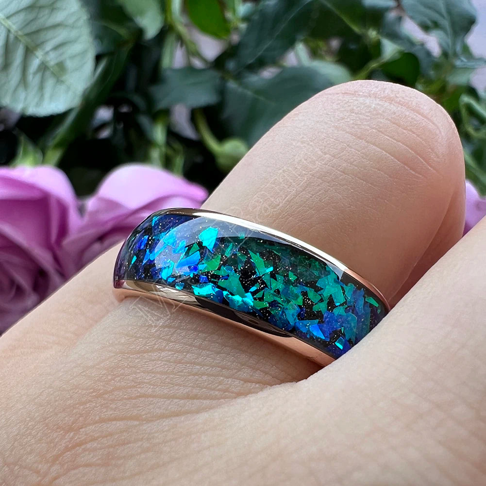 MenBand Fashion New Arrivals 8MM Tungsten Wedding Band Ring Middle Groove Inlaid With Blue Opal Domed Polished Comfort Fit
