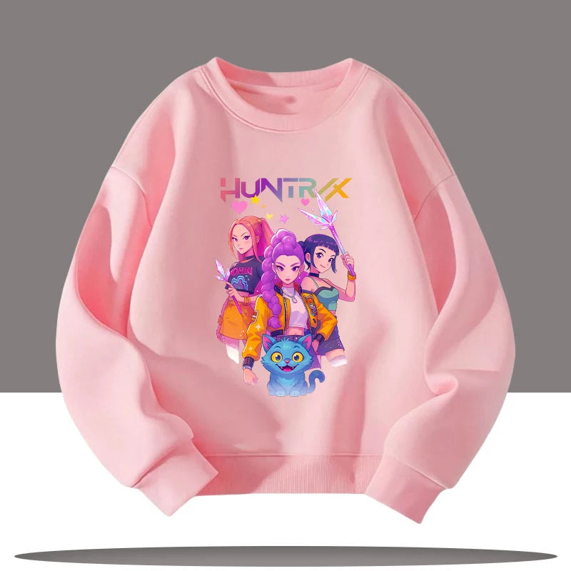 K-pop Demon Hunters Cartoon Print 3-12 Year Old New Style Kids Round-neck Sport Shirt Cute Girl Casual Top Children's Clothing