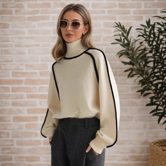 Fashion Basic Autumn Winter Color Matching Emperament Sweater High Neck Office Pullover Solid Soft Long Sleeve Clothing Tops