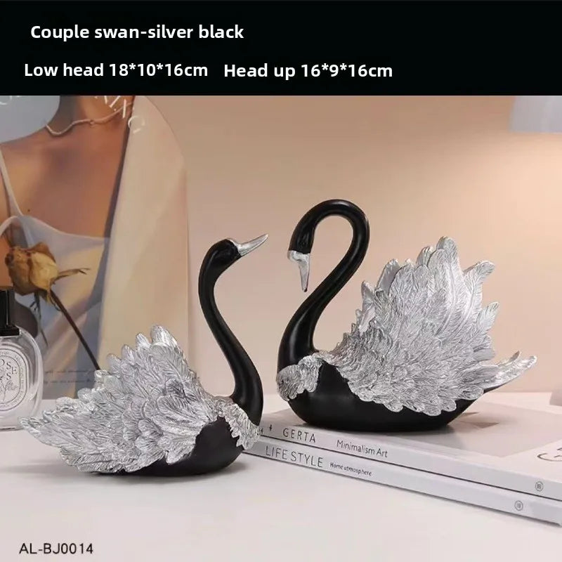 2PCS/set Couple Swan Sculpture Luxury Living Room Decor for Home Bar Cabinet TV Stand Tabletop Decoration, Multi-Scene Ornament