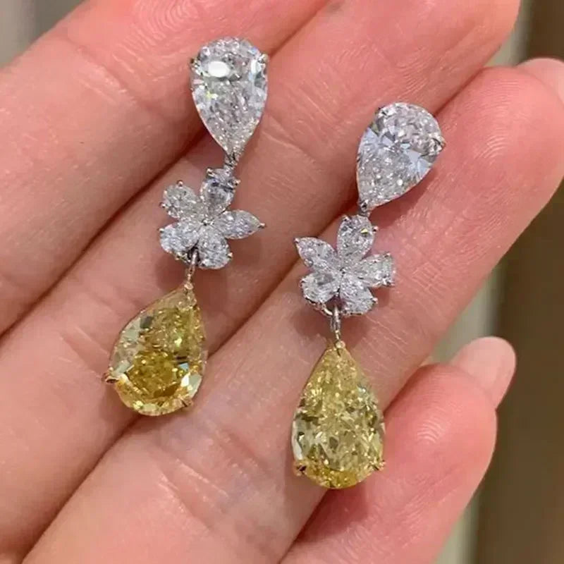 Luxury Square Purple Cubic Zirconia Crystal Earrings  for Women New FashionExquisite Fashion Gold Color Dangle  Wedding Jewelry