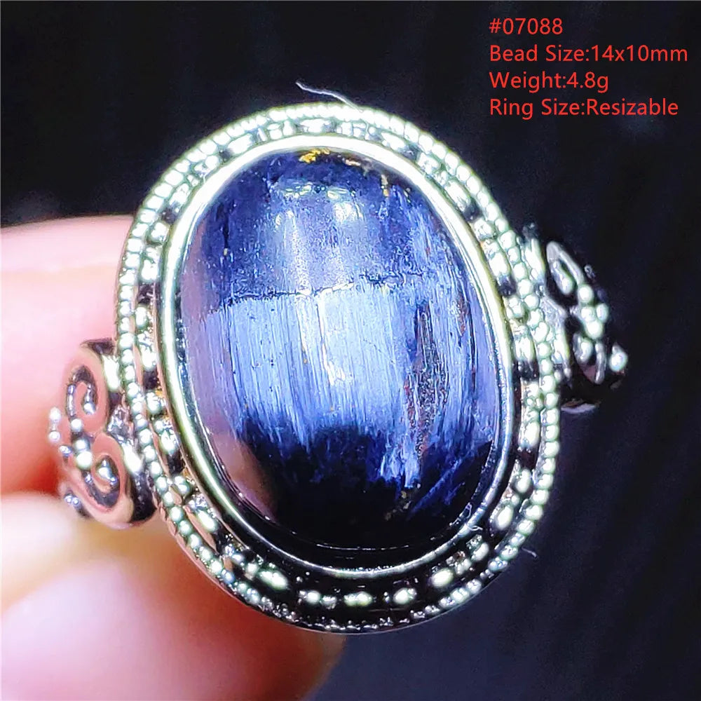 Natural Blue Pietersite Beads Adjustable Ring Woman Men Namibia Pietersite Ring Chatoyant Beads Fashion Silver Jewelry AAAAAA