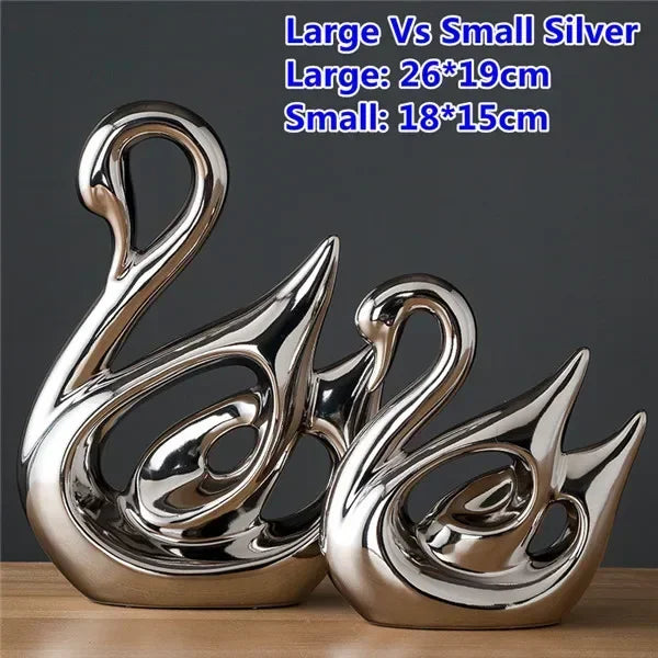 Ceramic Electroplating Ornaments Nordic Ins Cabinet Decorations Home Porcelain Deer/Swan Family Apple Shape Figurines