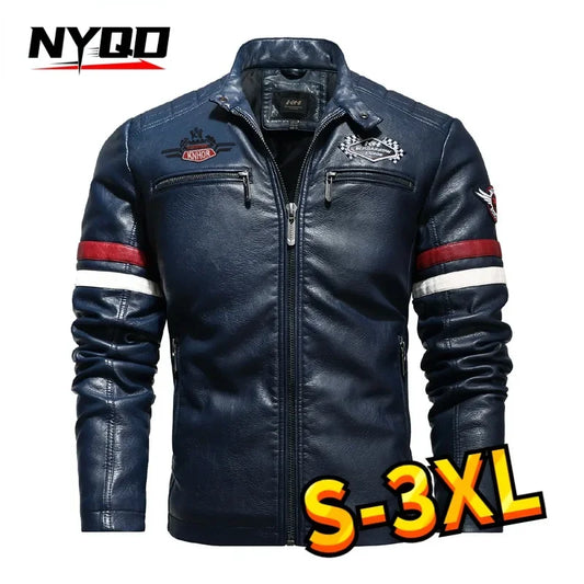 Motorcycle Jacket Leather Men's Brand Moto Leather Jacket Coat Men Handsome Washed Embroidery Biker PU Jacket Male Jaqueta Men