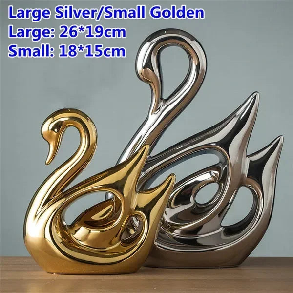 Ceramic Electroplating Ornaments Nordic Ins Cabinet Decorations Home Porcelain Deer/Swan Family Apple Shape Figurines