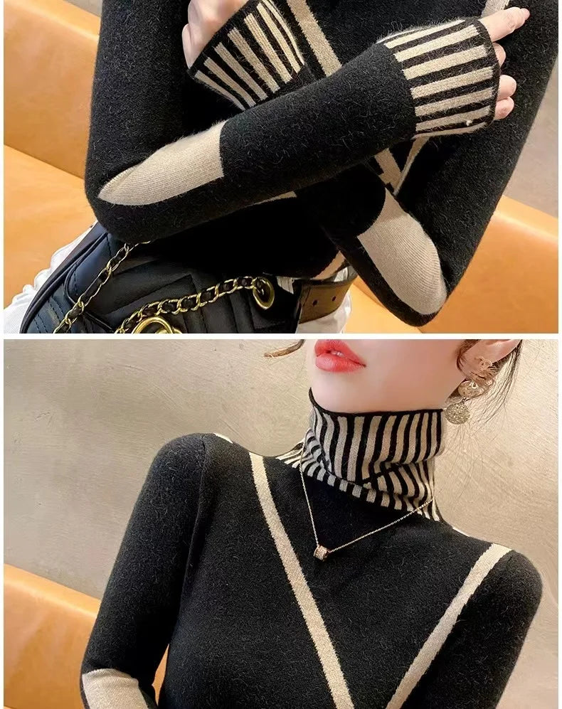 Women's Clothing Fashion All-match Turtleneck Long Sleeve Sweaters Autumn Winter Elegant Chic Slim Knit Pullovers Lady Y2k Tops