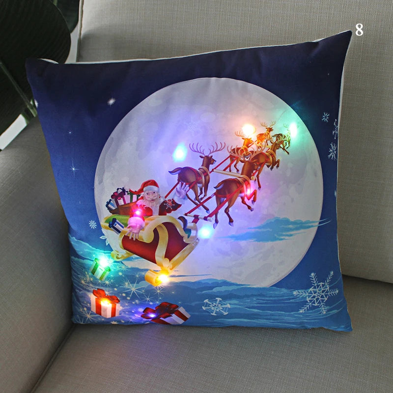LED Christmas Cushion Cover Merry Santa Claus Light Pillow   Lighting Pillowcase Home Decoration New Year  Decor