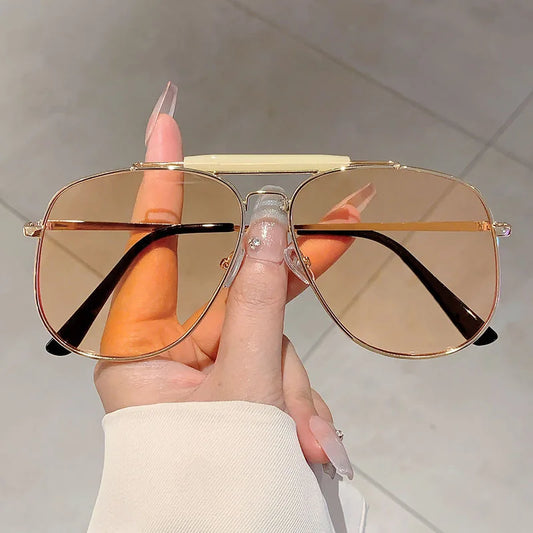 KAMMPT Vintage Pilot Black Sunglasses Women 2024 New Fashion Luxury Brand Decor Shades Oversize Trendy Metal Beach Sun Glasses