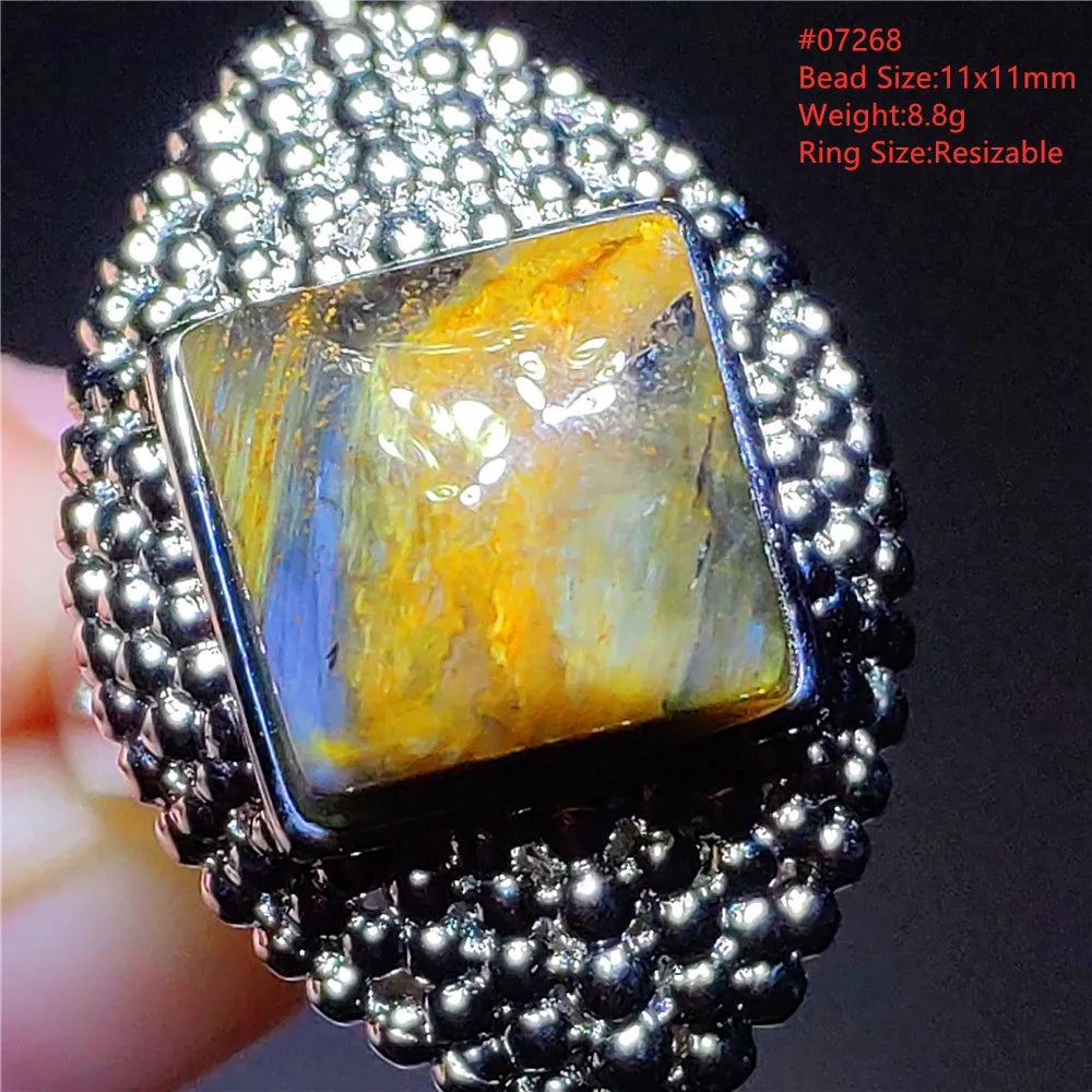 Natural Blue Pietersite Beads Adjustable Ring Woman Men Namibia Pietersite Ring Chatoyant Beads Fashion Silver Jewelry AAAAAA