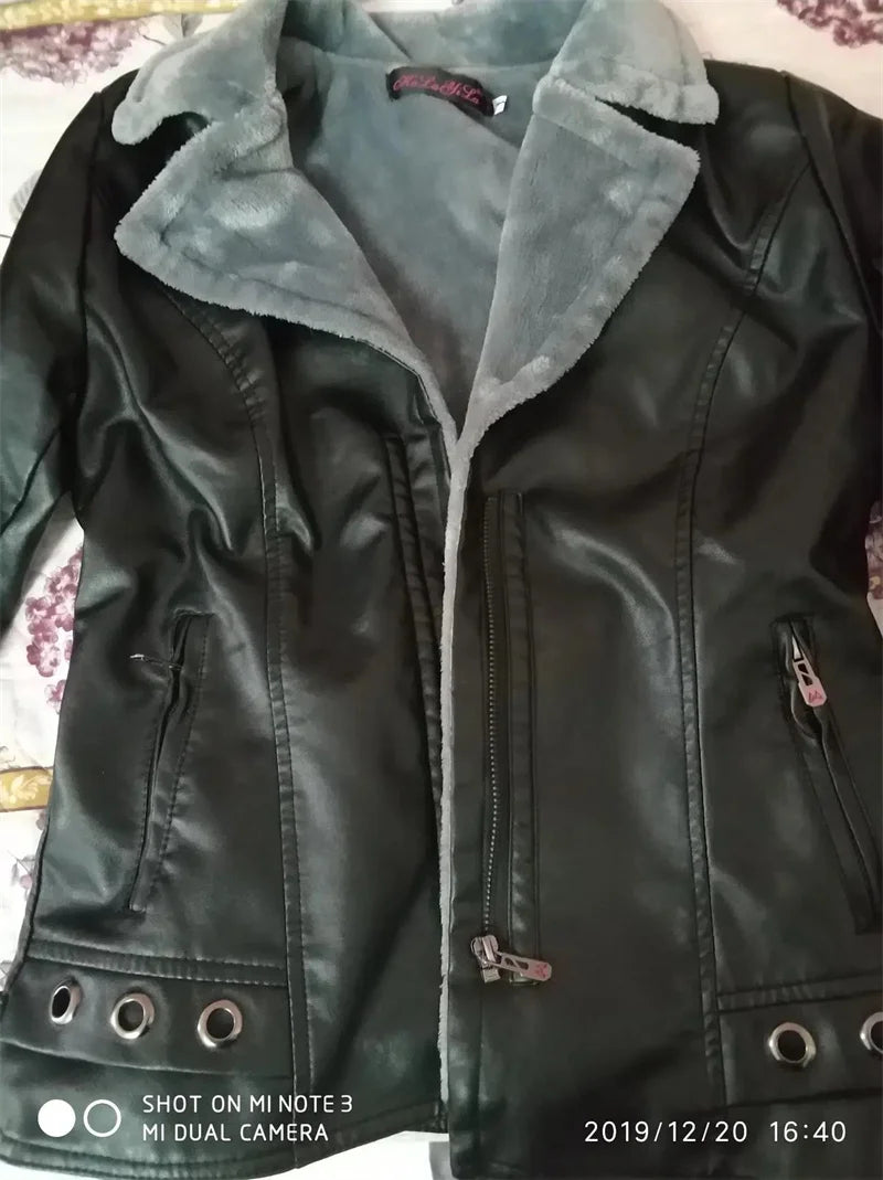 2022 New Winter PU Leather Jacket Women Short Blazers Coat Fleece Double-faced Fur Leather Outerwear Lady Slim Suit Tops Jackets