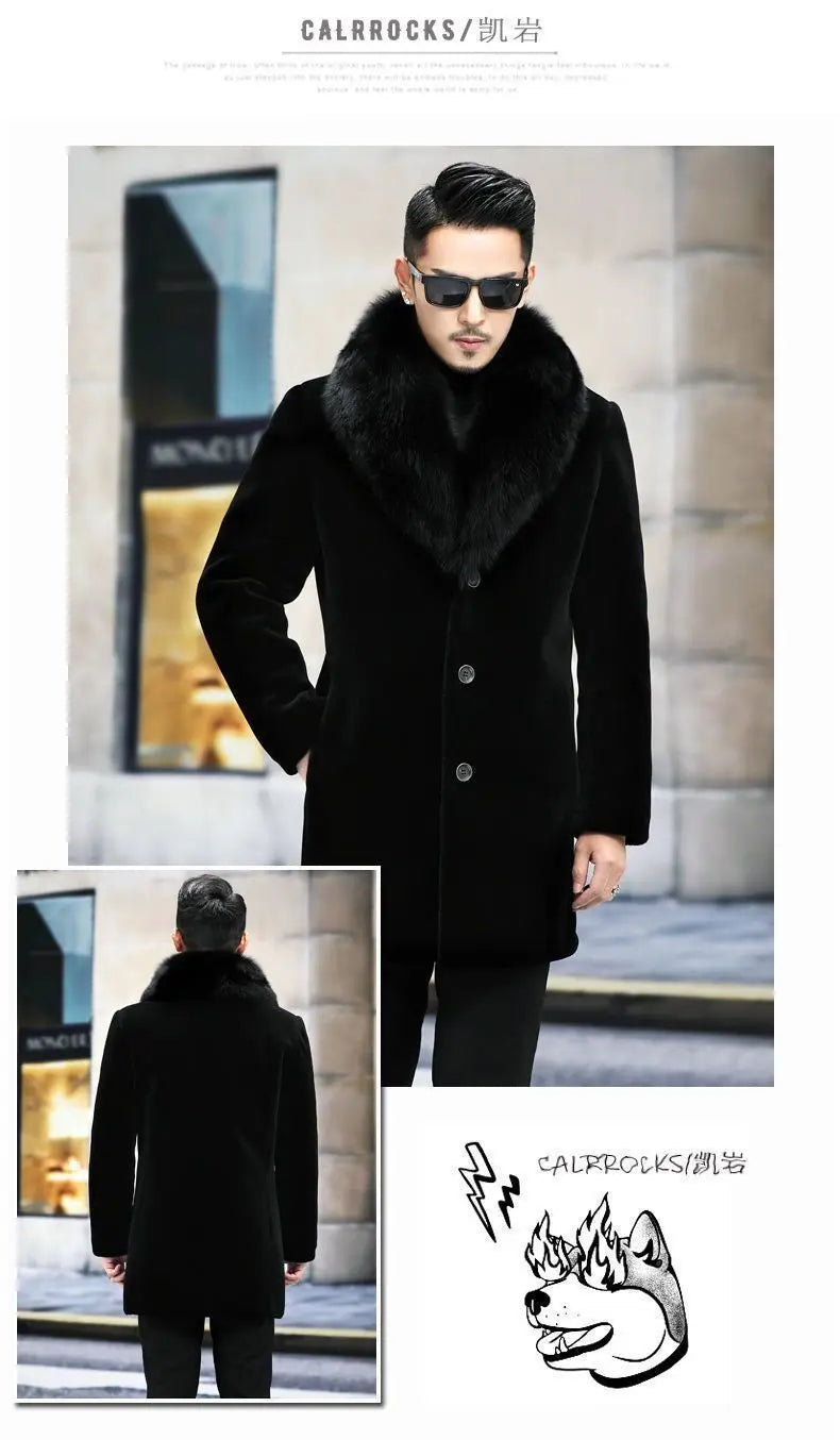 New fur coat with wide collar, whole mink winter thickened, long imitation mink fur men's coat, high-end mink fur coat M-6XL