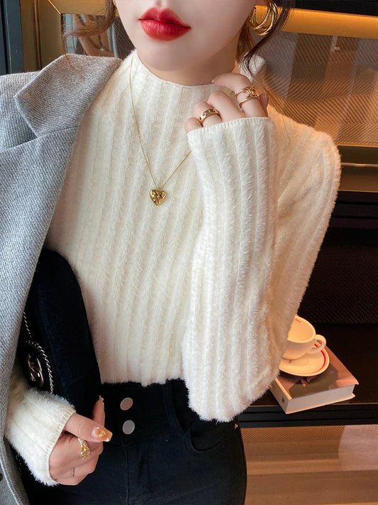2025 Knitted Pullover Thick Warm Turtleneck Sweater Women Tops Lined Sweater Autumn Winter Streetwear Jersey Knitwear Jumper