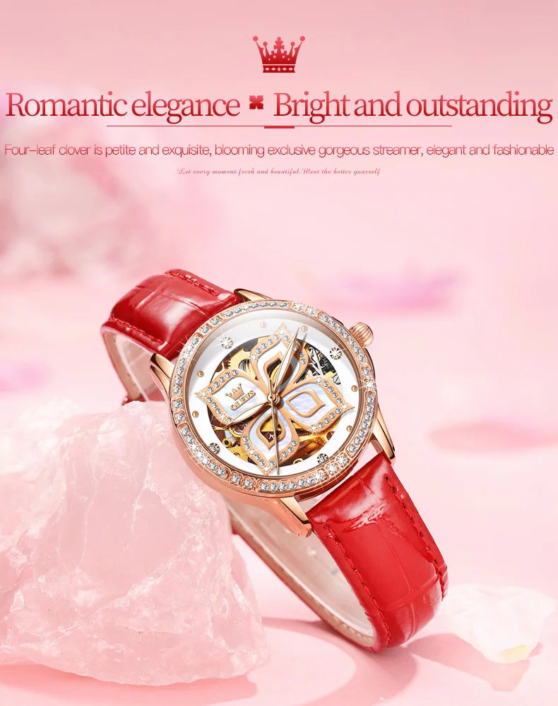 OLEVS 6612 Womens Watch Elegant Fashion Bezel Ceramic Strap Original Mechanical Watch Waterproof Luminous Butterfly Dial Ladies