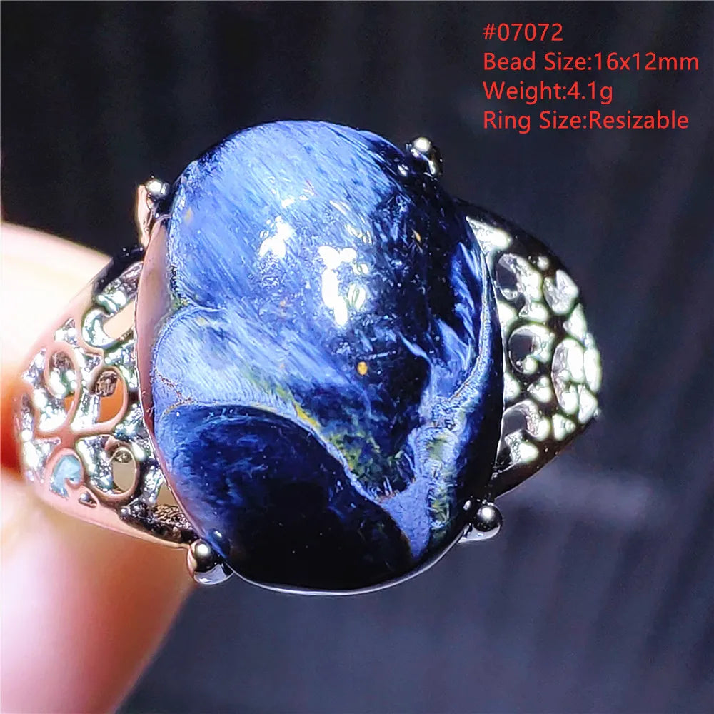 Natural Blue Pietersite Beads Adjustable Ring Woman Men Namibia Pietersite Ring Chatoyant Beads Fashion Silver Jewelry AAAAAA