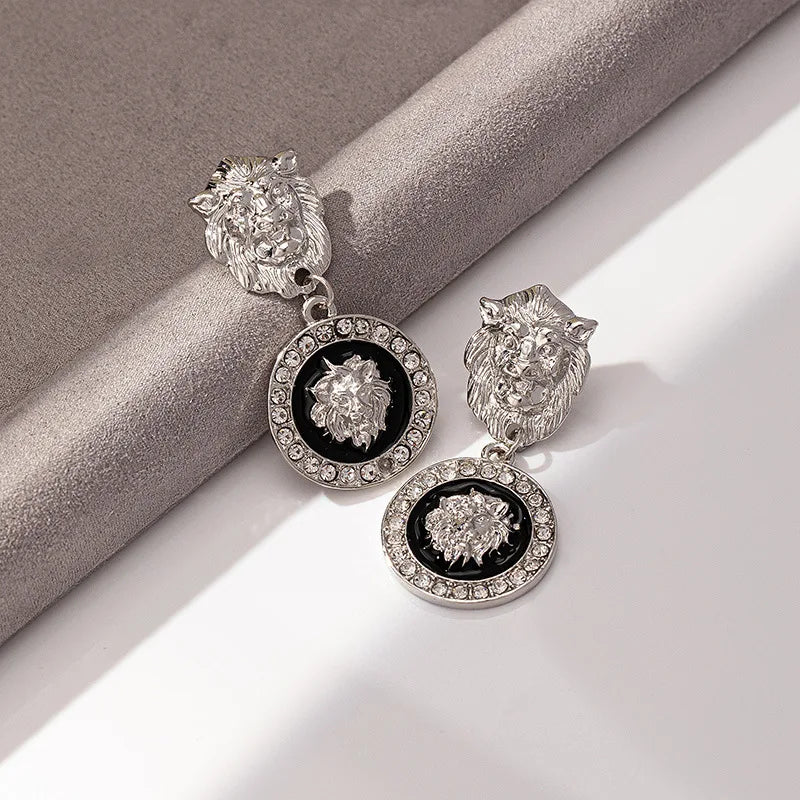 Stud Earrings For Women Vintage Lion Head Glass Geometric Party Gift OL Holiday Fashion Jewelry Ear Accessories CE150