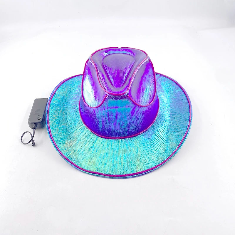 Glowing Decor  Supplies Luminous Cowboy hat  LED Pearlescent Cowboy  Cap Fashion Neon Light Hat For Party