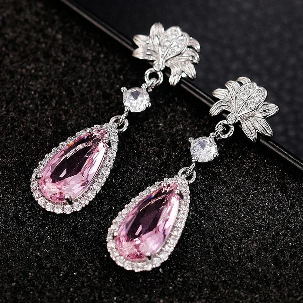 Luxury Square Purple Cubic Zirconia Crystal Earrings  for Women New FashionExquisite Fashion Gold Color Dangle  Wedding Jewelry